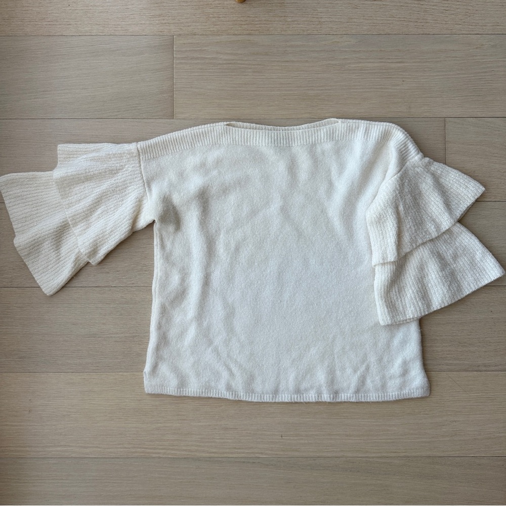 Madewell White Ruffled Sweater